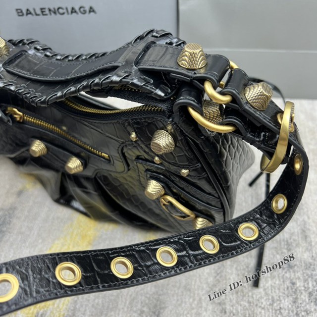 Balenciaga專櫃爆款Le Cagole半月牙腋下包餃子包 巴黎世家經典大號爆裂黑鱷金機車包 fyj1066